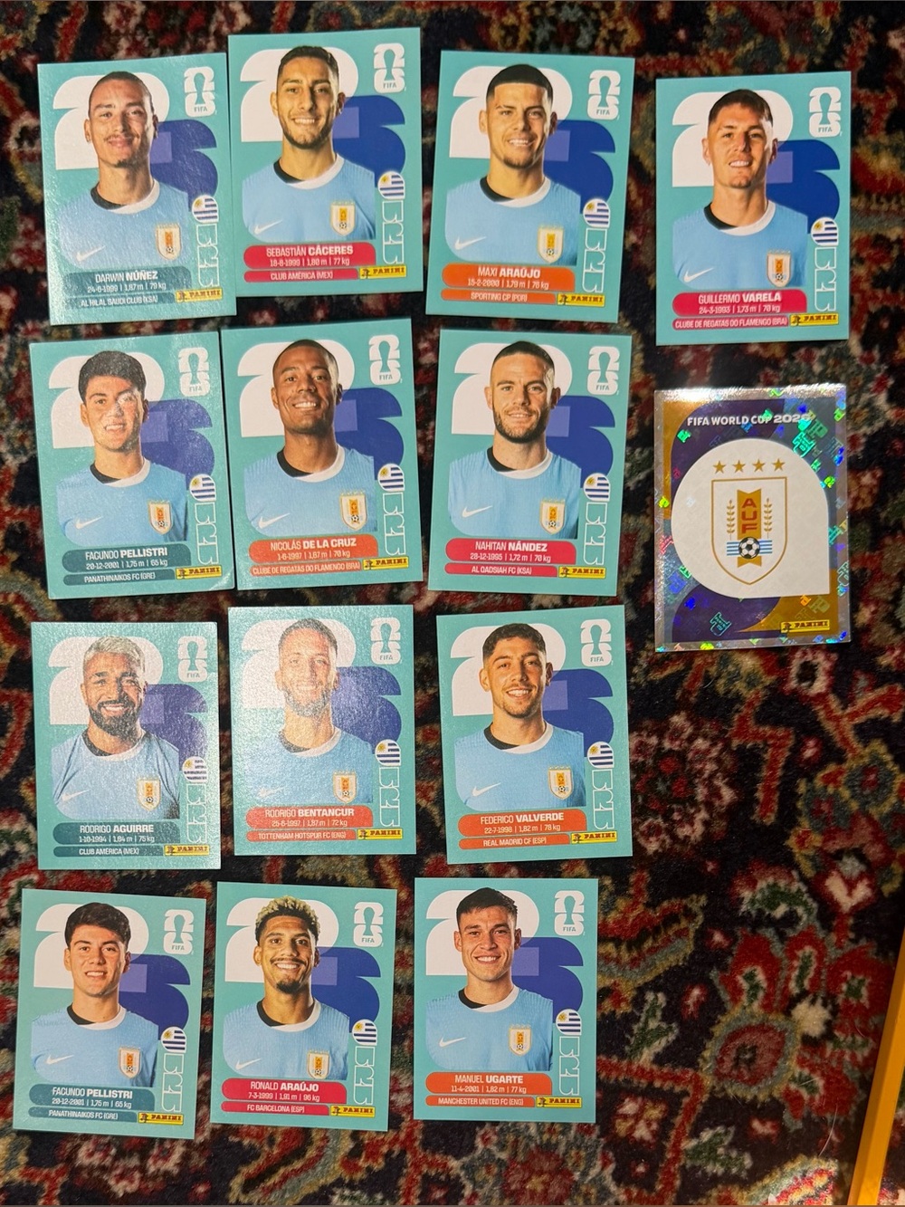 WORLD CUP 2026 PANINI STICKER URUGUAY SOCCER  TEAM. LOT OF 14 STICKERS. BRASIL E